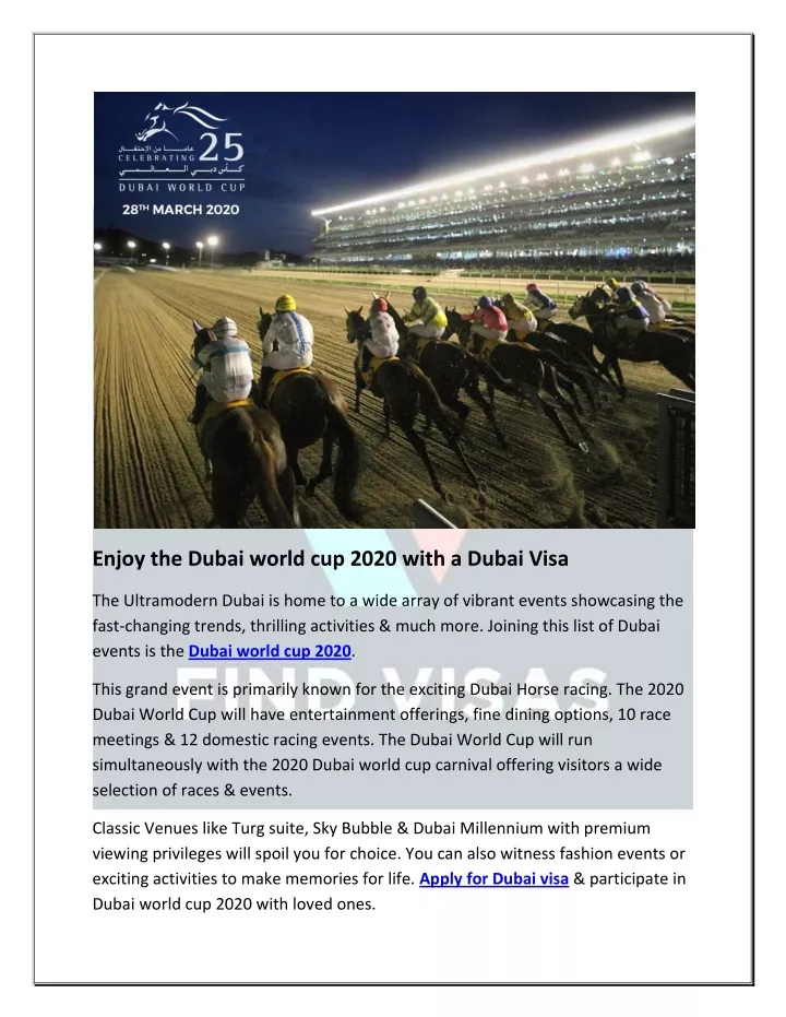 enjoy the dubai world cup 2020 with a dubai visa