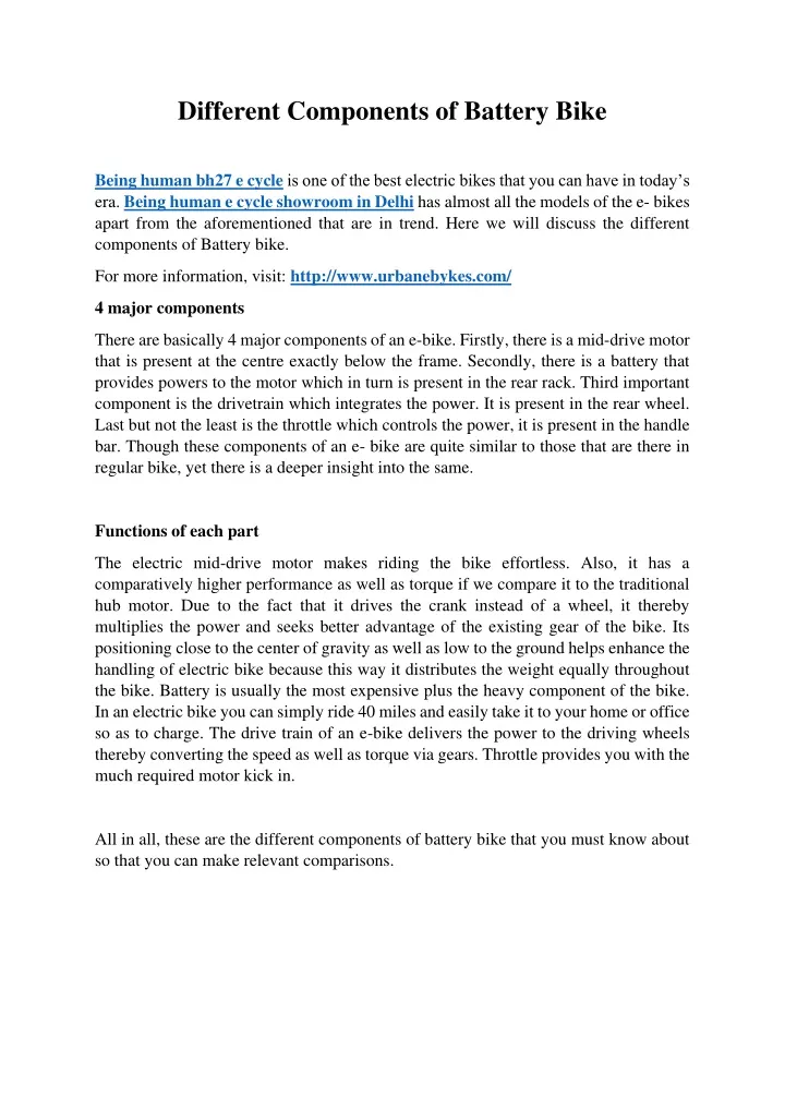 different components of battery bike