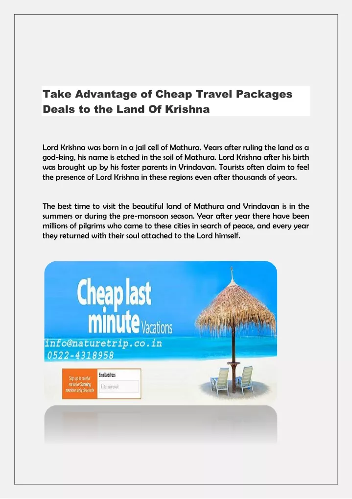 take advantage of cheap travel packages deals