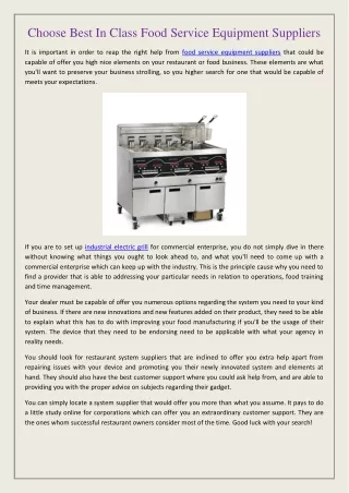 Choose Best In Class Food Service Equipment Suppliers