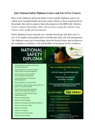 Join National Safety Diploma Course and Get 4 Free Courses