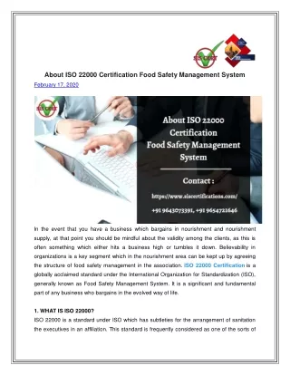 About ISO 22000 Certification Food Safety Management System