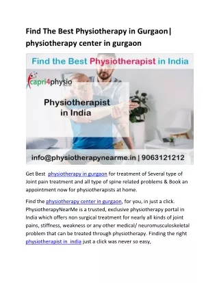Find the best physiotherapy clinic in gurgaon
