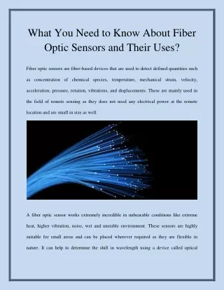 What You Need to Know About Fiber Optic Sensors and Their Uses?