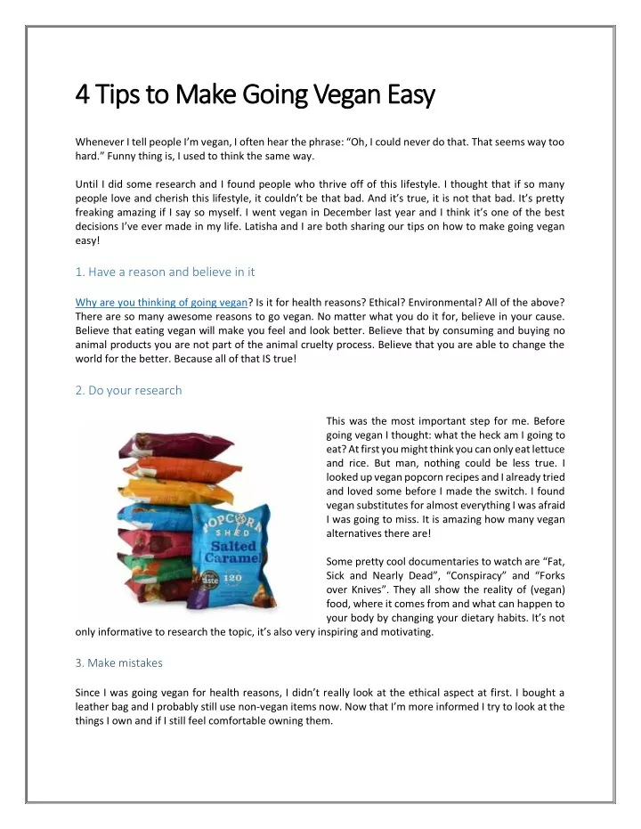 4 tips 4 tips to to make going vegan easy make