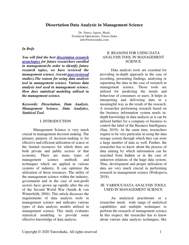 dissertation data analysis in management science