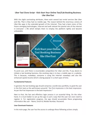 Uber Taxi Clone Script - Kick-Start Your Online Taxi/Cab Booking Business Like Uber
