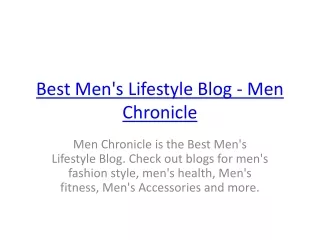 Best Men's Lifestyle Blog - Men Chronicle