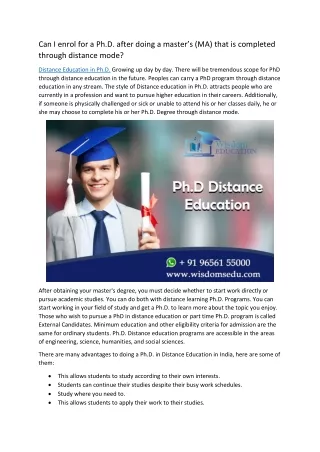 Can I enrol for a Ph.D. after doing a master’s (MA) that is completed through distance mode?