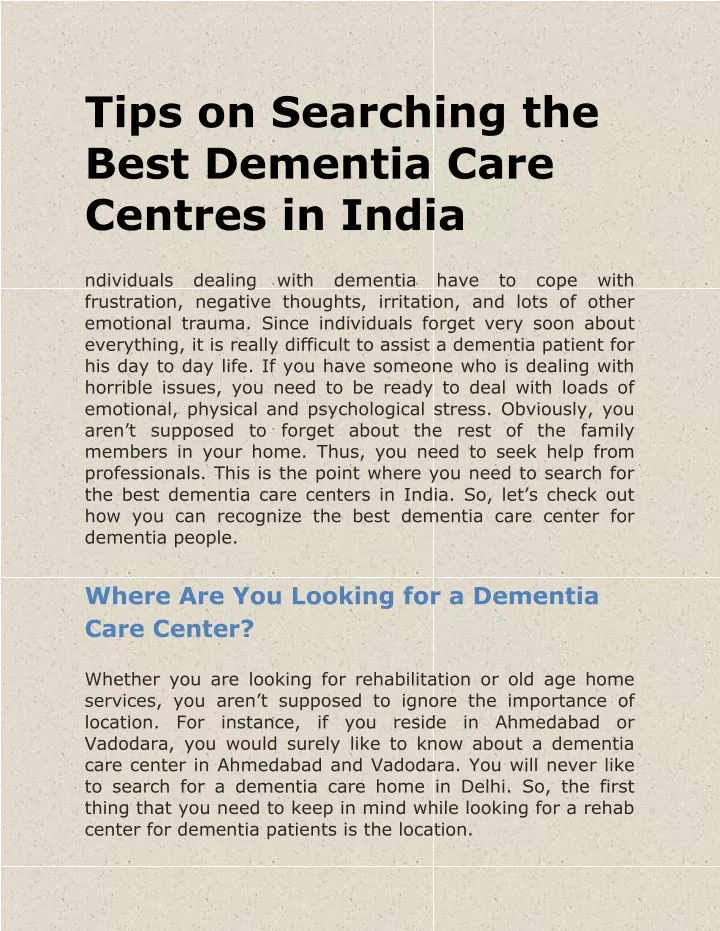 tips on searching the best dementia care centres