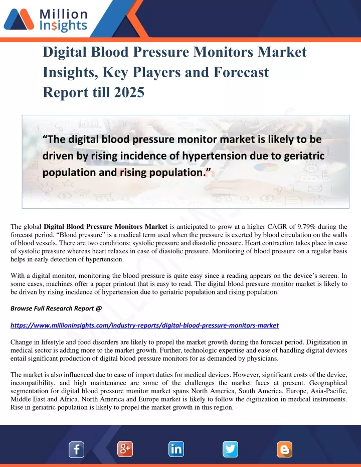 digital blood pressure monitors market insights