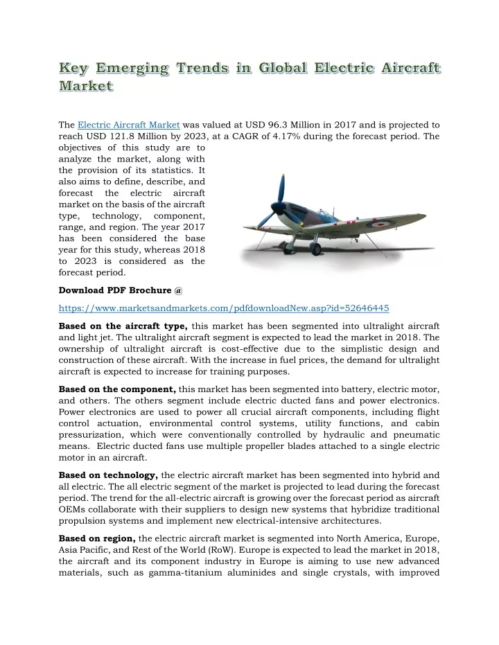 the electric aircraft market was valued