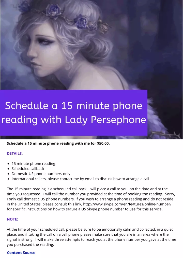 schedule a 15 minute phone reading with lady