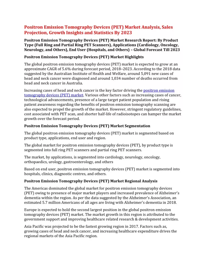 positron emission tomography devices pet market
