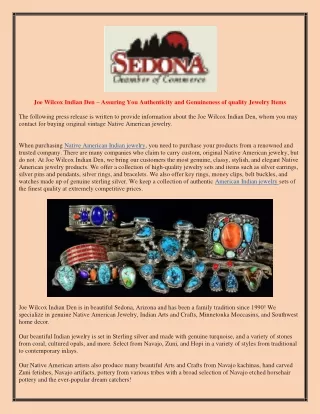 Joe Wilcox Indian Den – Assuring You Authenticity and Genuineness of quality Jewelry Items