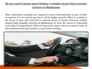All you need to know about finding a reliable airport limo transfer services in Melbourne