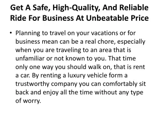 Get A Safe, High-Quality, And Reliable Ride For Business At Unbeatable Price