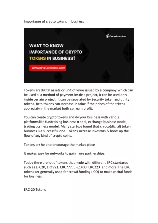 Importance of crypto tokens in business