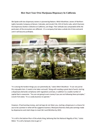 How Start Your Own Marijuana Dispensary In California