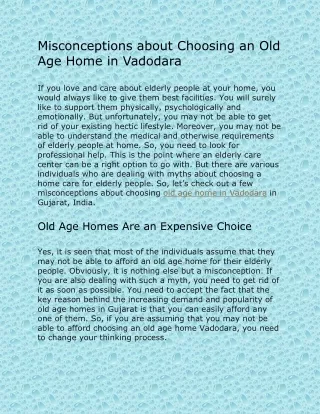 Misconceptions about Choosing an Old Age Home in Vadodara