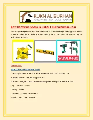 Best Hardware Shops in Dubai | Ruknalburhan.com