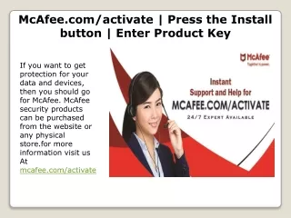 McAfee.com/activate | Press the Install button | Enter Product Key
