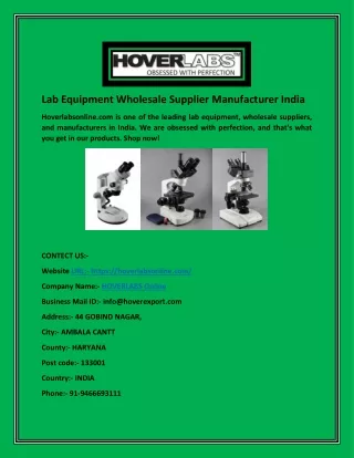 Lab Equipment Wholesale Supplier Manufacturer India | Hoverlabsonline.com