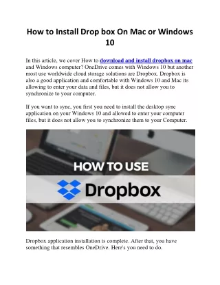 How to Install Drop box On Mac or Windows 10