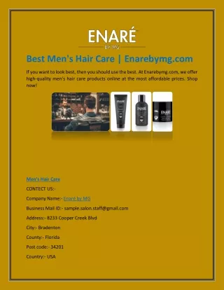Best Men's Hair Care | Enarebymg.com