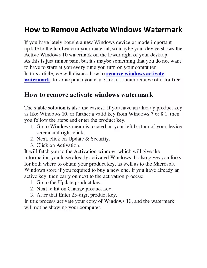 how to remove activate windows watermark