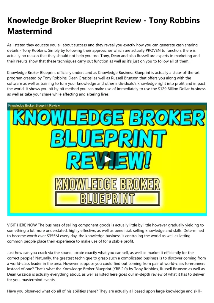 knowledge broker blueprint review tony robbins