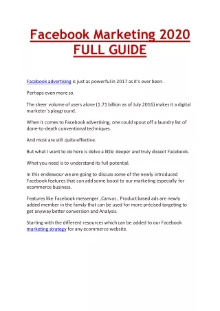 Facebook Marketing 2020 FULL GUIDE