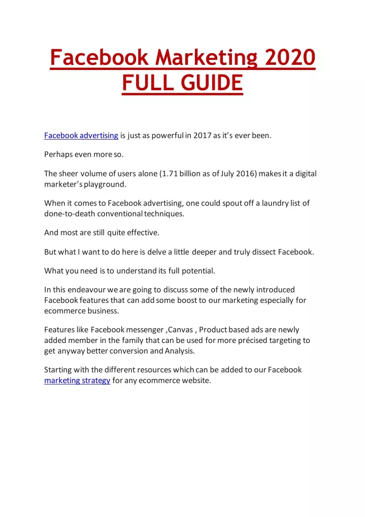 facebook marketing 2020 full guide