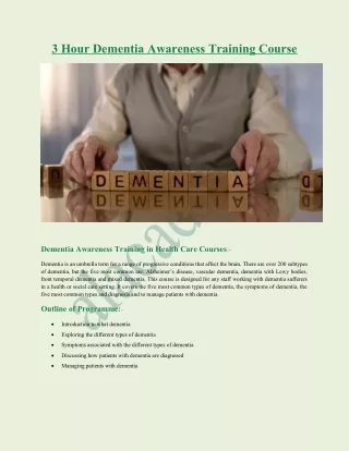Dementia Awareness  Training Course From Inhouse Company