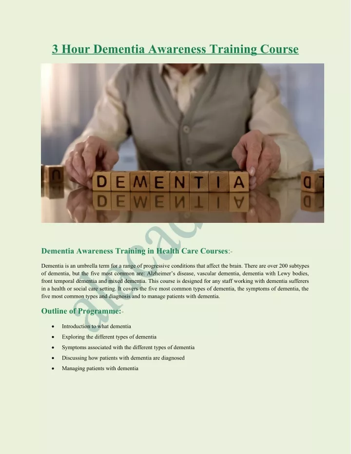 3 hour dementia awareness training course