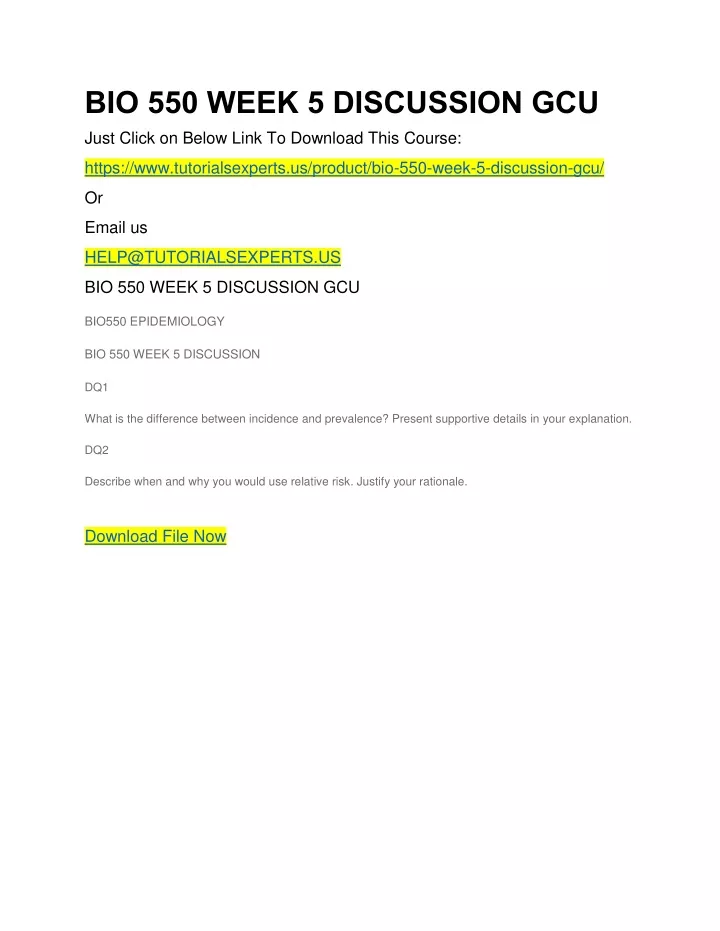 bio 550 week 5 discussion gcu just click on below