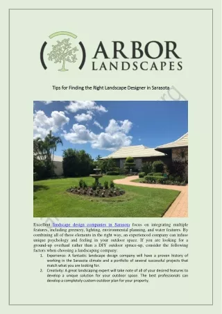 Tips for Finding the Right Landscape Designer in Sarasota