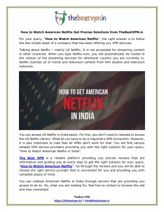 How to Watch American Netflix Get Precise Solutions from TheBestVPN.in