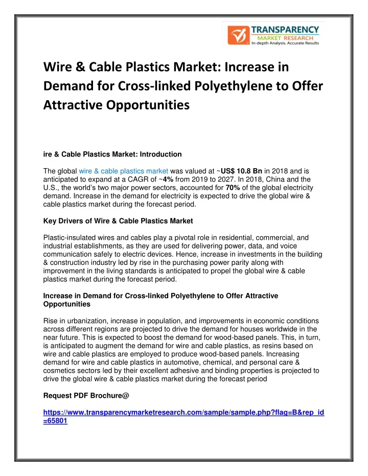 wire cable plastics market increase in demand