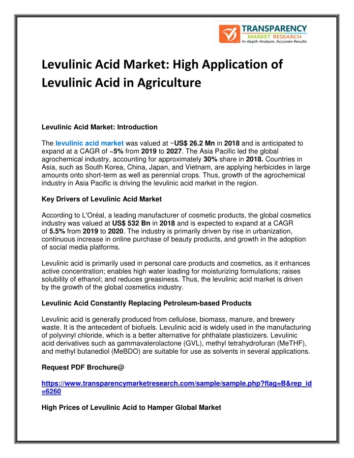 levulinic acid market high application