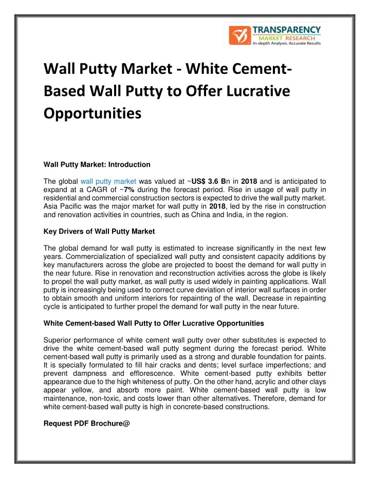 wall putty market white cement based wall putty