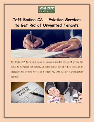 Jeff Bodine CA - Eviction Services To Get Rid of Unwanted Tenants