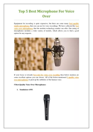 Top 5 Best Microphone For Voice Over