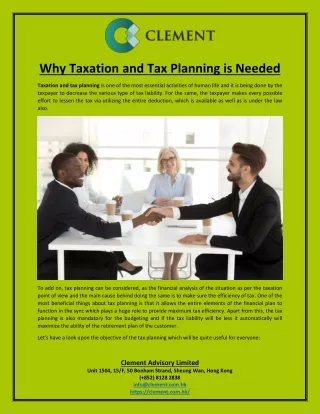 Why Taxation and Tax Planning is Needed