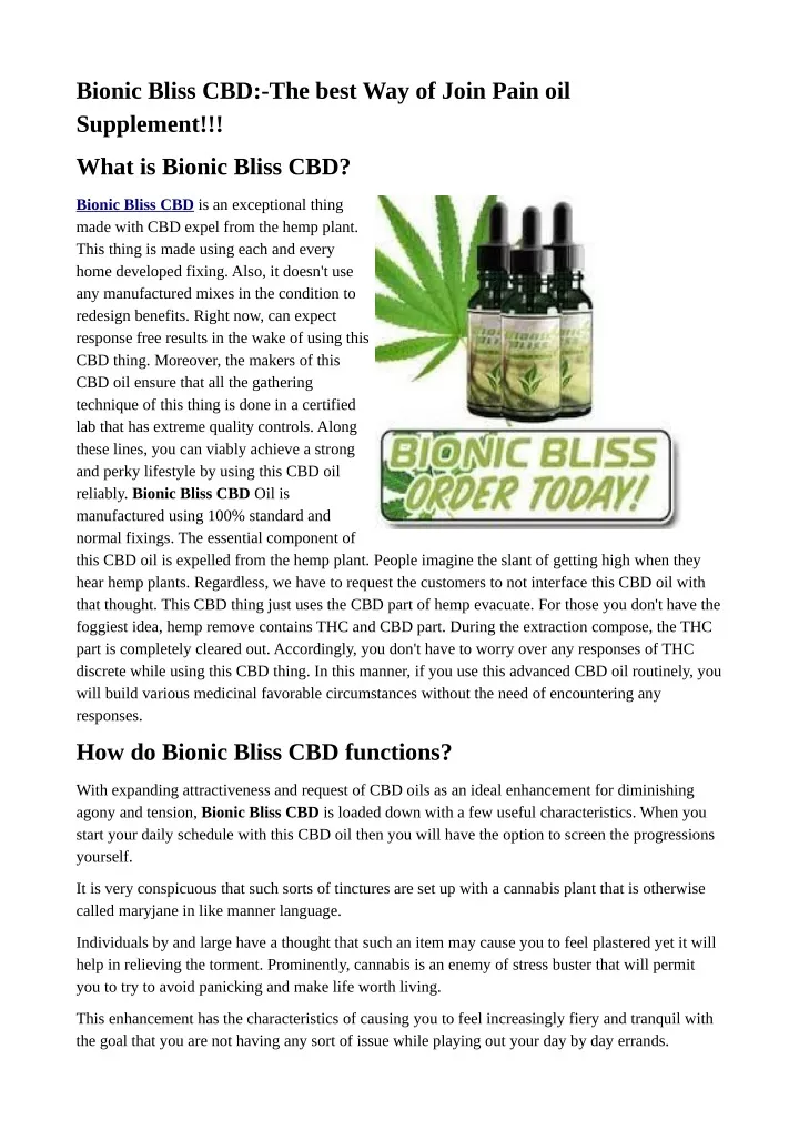 bionic bliss cbd the best way of join pain