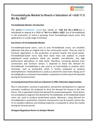 formaldehyde market to reach a valuation