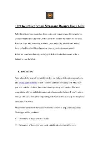 how to reduce school stress and balance daily life