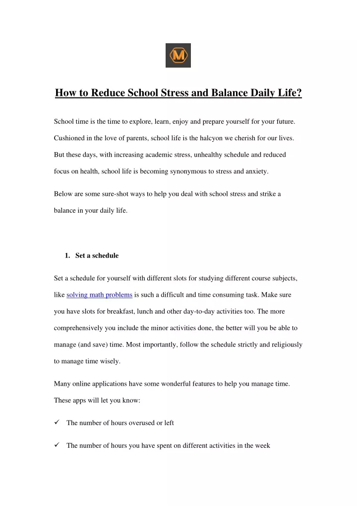 how to reduce school stress and balance daily life
