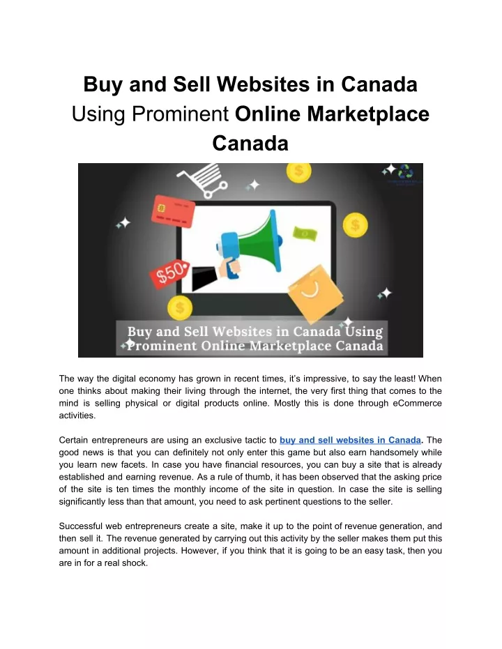 buy and sell websites in canada using prominent