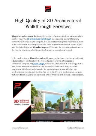 High quality of 3D architectural walkthrough services